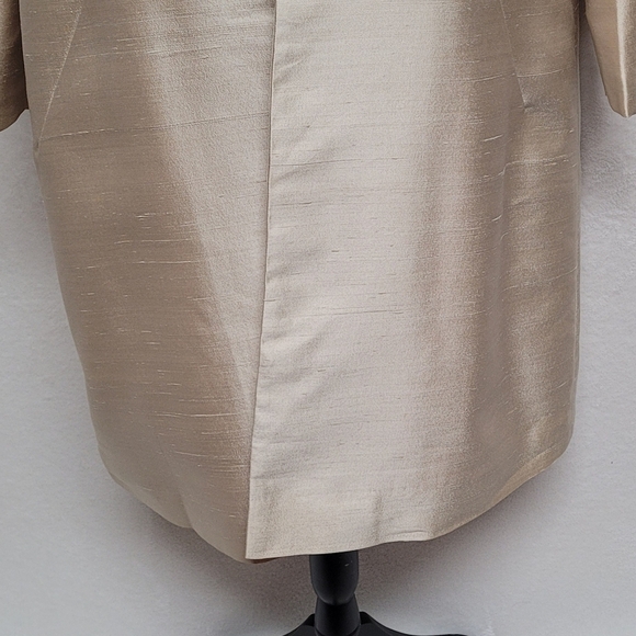 50s Rare Vintage Cream Peach Raw Silk Satin Knit Boxy Frog Clasp Opera Coat - Picture 7 of 14